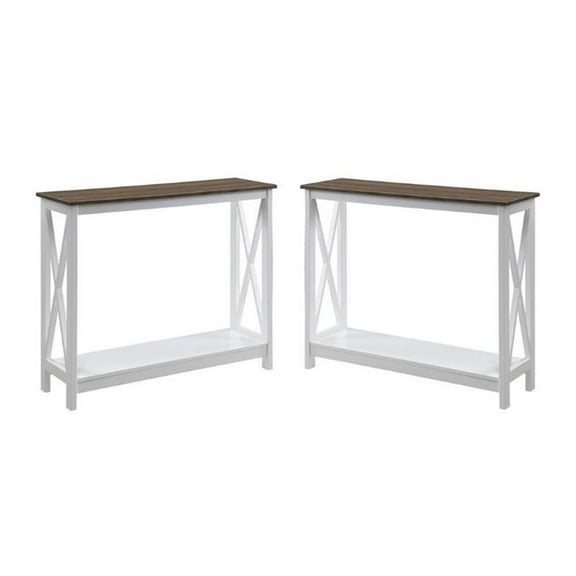 Home Square 2 Piece Farmhouse Driftwood Console Table Set in White