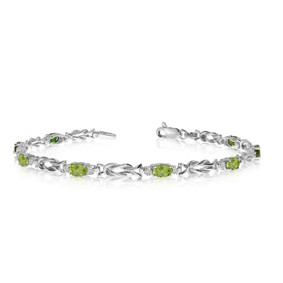 14K White Gold Oval Peridot and Diamond Bracelet