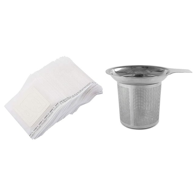 1 colador de té de acero inoxidable, tamiz de té, filtro de alta densidad con mango y bolsa de 30 filtros de café por goteo