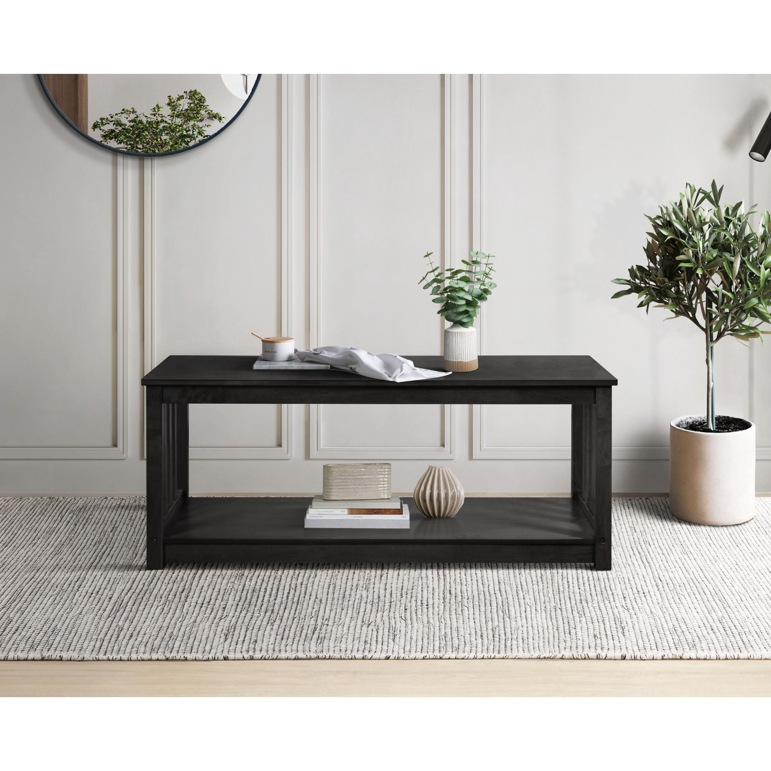 Home Design Ottawa 3-Piece Coffee Table Set with Rectangular Coffee Table and 2 Matching End Tables, Streamlined Side Design with Bottom Shelf for Living Room, Black