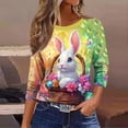 thumbnail image 6 of Easter Bunny Shirt for Women Watercolor Rabbit Holding Egg Graphic Tunic 3/4 Sleeve Crewneck Lightweight Festival Apparel Holiday Gift Tops, 6 of 7