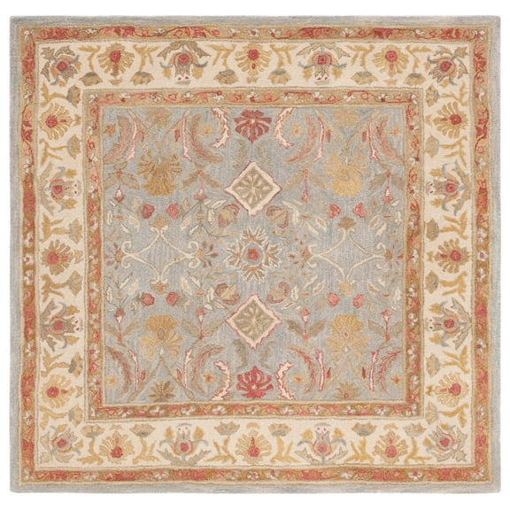 SAFAVIEH Anatolia Stephen Floral Wool Area Rug, Light Blue/Ivory, 6' x 6' Square