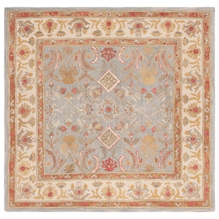 SAFAVIEH Anatolia Stephen Floral Wool Area Rug, Light Blue/Ivory, 6' x 6' Square