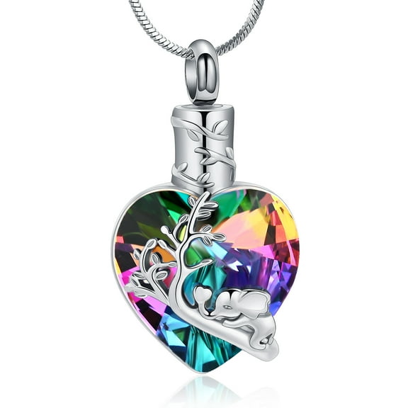 Personalized Elephant Heart Urn Necklace for Ashes with Birthstones Cremation Jewelry for Women Men Memorial Necklaces Ash Holder for Human / Pet
