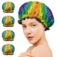 thumbnail image 7 of Shower Caps,Colorful Tie Dye Pattern Waterproof Shower Cap for Women 4 Pieces,Double Reusable Hair Cover for Shower PEVA Elastic Stretch Hem, 7 of 7