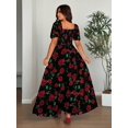 thumbnail image 6 of Black Plus-Size Off-Shoulder Rose Print A-Line Dress With Side Split, 6 of 7