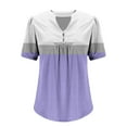 thumbnail image 6 of YUGYXL Summer Henley Shirts for Women Patchwork Short Sleeve Tunics Blouses V Neck Puff Sleeve Tops Purple M, 6 of 6
