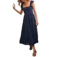 thumbnail image 3 of xiaxaixu Robe Sans Manches Fluide pour Femmes Été Grand Ourlet Plissé Col Carré Robe de Plage pour Fête en Club Mode Urbaine, 3 of 9
