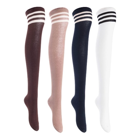 Lian LifeStyle Women's 4 Pairs Adorable Comfortable Soft Thigh High Over Knee High Cotton Socks, Size 6-9, JMYP1022 Coffee, Khaki, Navy, White