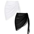 2024 2Pcs Beach Sarongs Sunscreen Chiffon Soft Beach Cover Up Skirt Bikini Wrap Black White