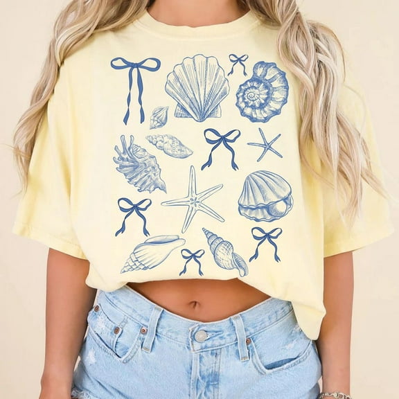 Coquette Seashell Shirt, Coastal Beach Shirt for Summer Vibes, Vintage Girls Trip Shirt, Retro Aesthetic Summer Shirt for Women or Teens