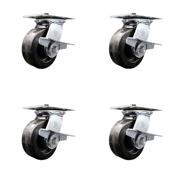 5 Inch Phenolic Caster Set with Ball Bearing 4 Brake and 2 Swivel Lock SCC