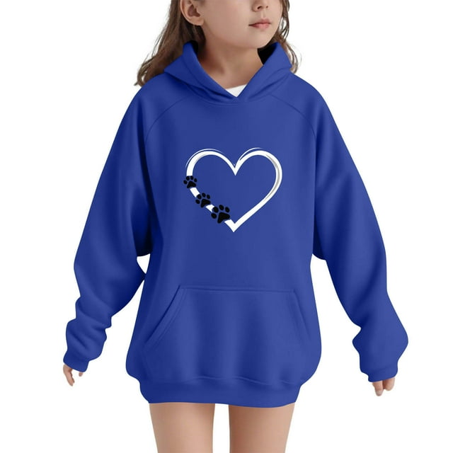 YUNAFFT Chandail à Capuchon pour Enfants, Imprimé de Cœur et de Patte, Manches Raglan, Poche avant, Mode Urbaine Décontracté
