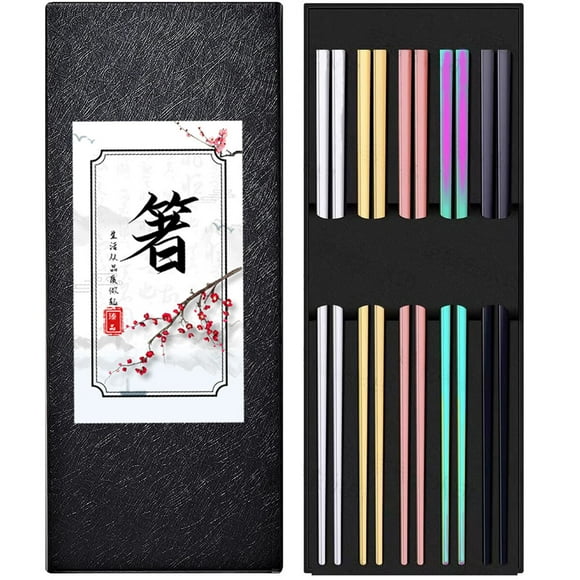 5 Pares 5 Colores Acero Inoxidable Chopsticks Set Portátil Antideslizante Palillos de Comida Vajilla Reutilizable China Chopsticks Vajilla Herramientas de Cocina Apto para Lavavajillas para Cocinar C