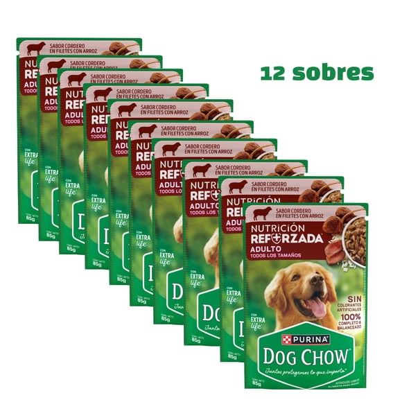 Pouch Dog Chow Adulto Cordero 85 g (12 Pzas)