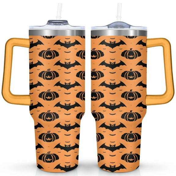 Black Cat Halloween Tumbler 40oz - Full Moon Spooky Night Design - 40oz Stainless Steel Insulated Cup - Dual Drinking Options