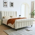 thumbnail image 2 of Full size Regal Chesterfield-Style Tufted Sleigh Bed with Textured Upholstery and Dark Wood-Effect Feet - No Box Spring Required ,Cream, 2 of 9