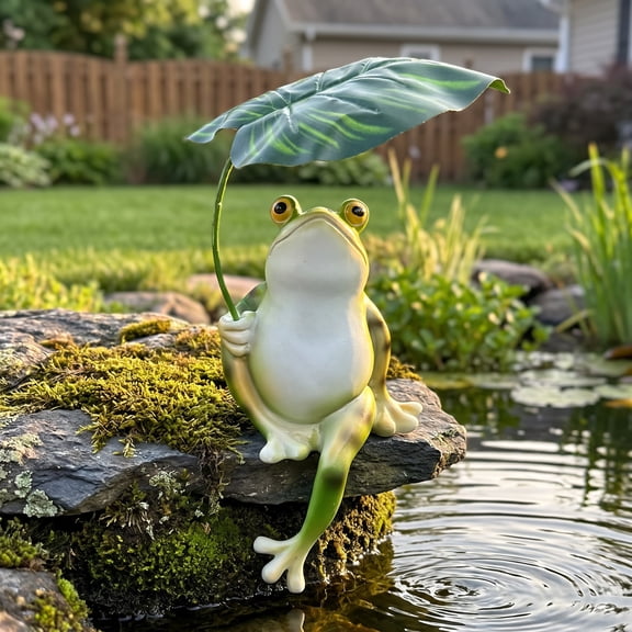 Frog Statue for Garden, Green Frog Figurine for Outdoor Decor Yard and Garden Decoration Resin Sculpture - Umbrella