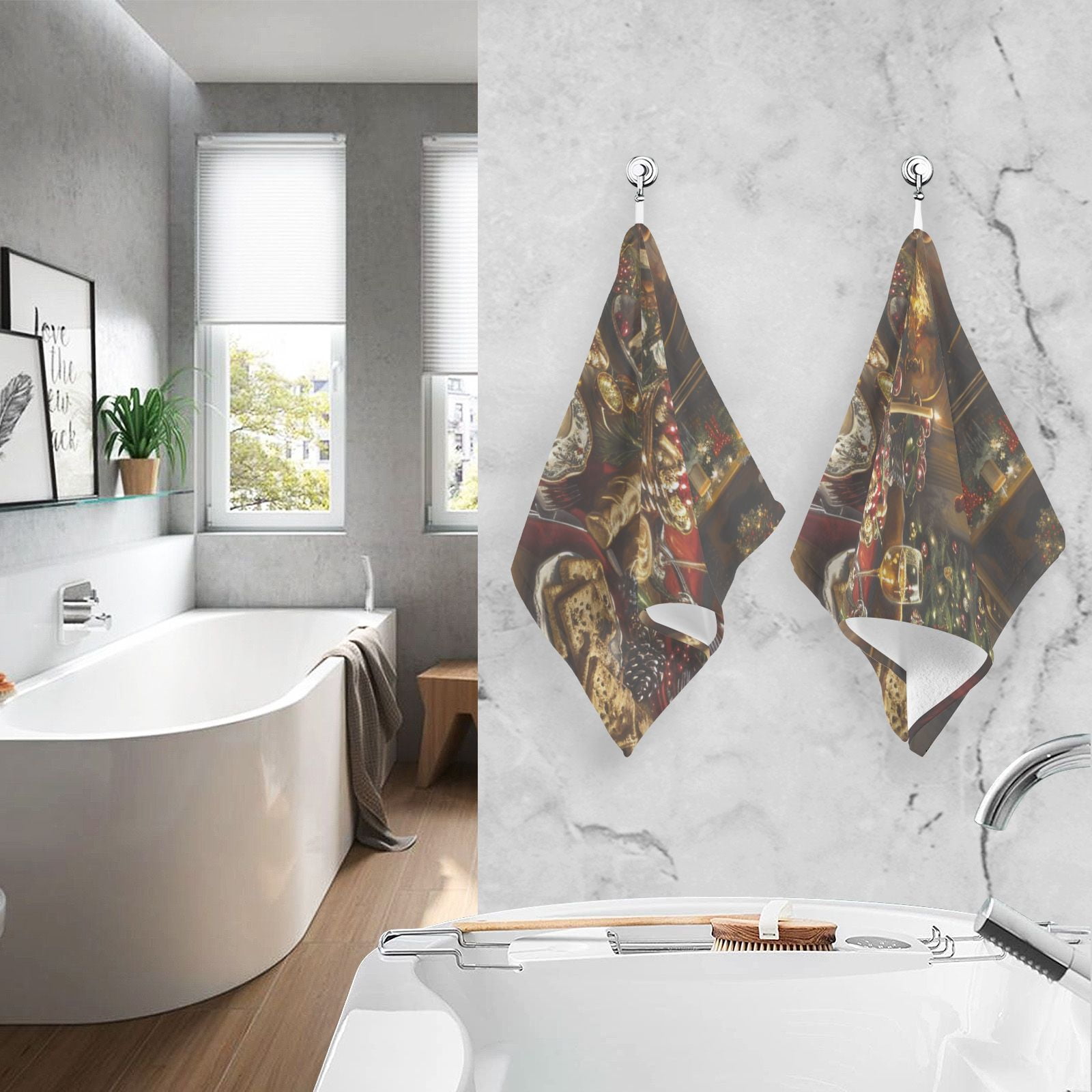 Christmas Dinner Hand Towels Cotton Bath Towels Large Face Towels Absorbent for Bathroom 2 Packs