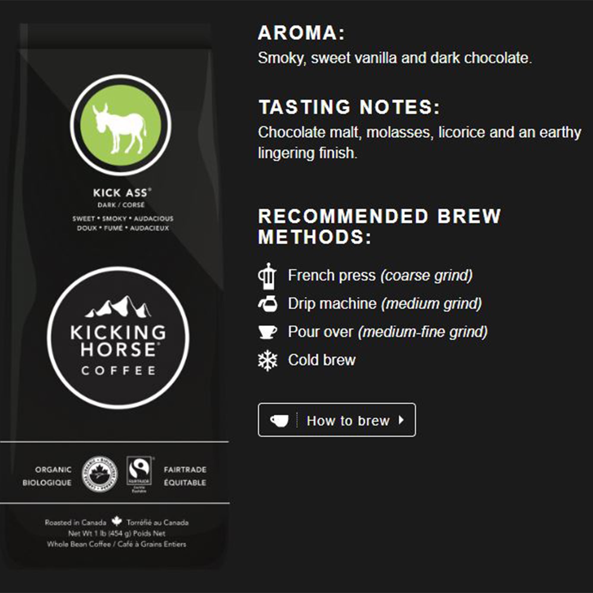 Kicking Horse Coffee Kick Ass Organic Dark Whole Bean Coffee, 10 oz