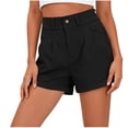 thumbnail image 3 of Bermuda Shorts for Women Denim New Summer Shorts for Women High Waist Pleated Button Zipper Loose Shorts Classic Rolled Hem Bottoms with Pockets Black XXL, 3 of 7