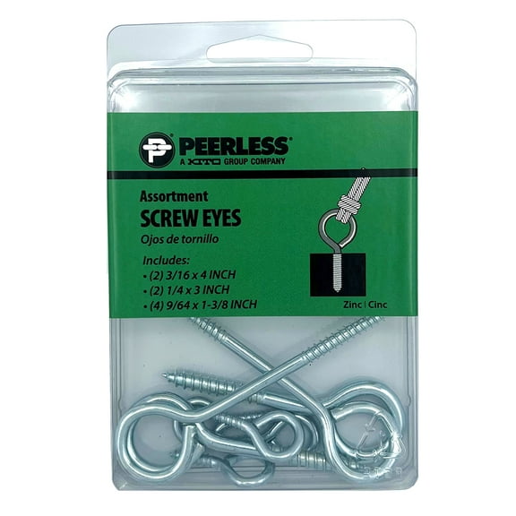 Screw Eye Bolt Assortment Pack, 3 Assorted Sizes, Zinc, Peerless Chain Company, #4800660