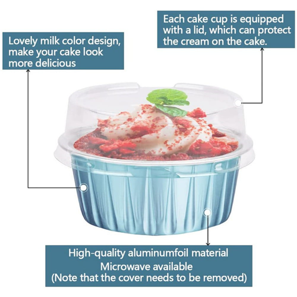 50 Pcs Mini Square Baking Cups with Lids,5oz Aluminum Foil Mini Cake Pans  with Lids,Disposable Ramekins Cake Pans,150ml Dessert Cups Cupcake Pans for