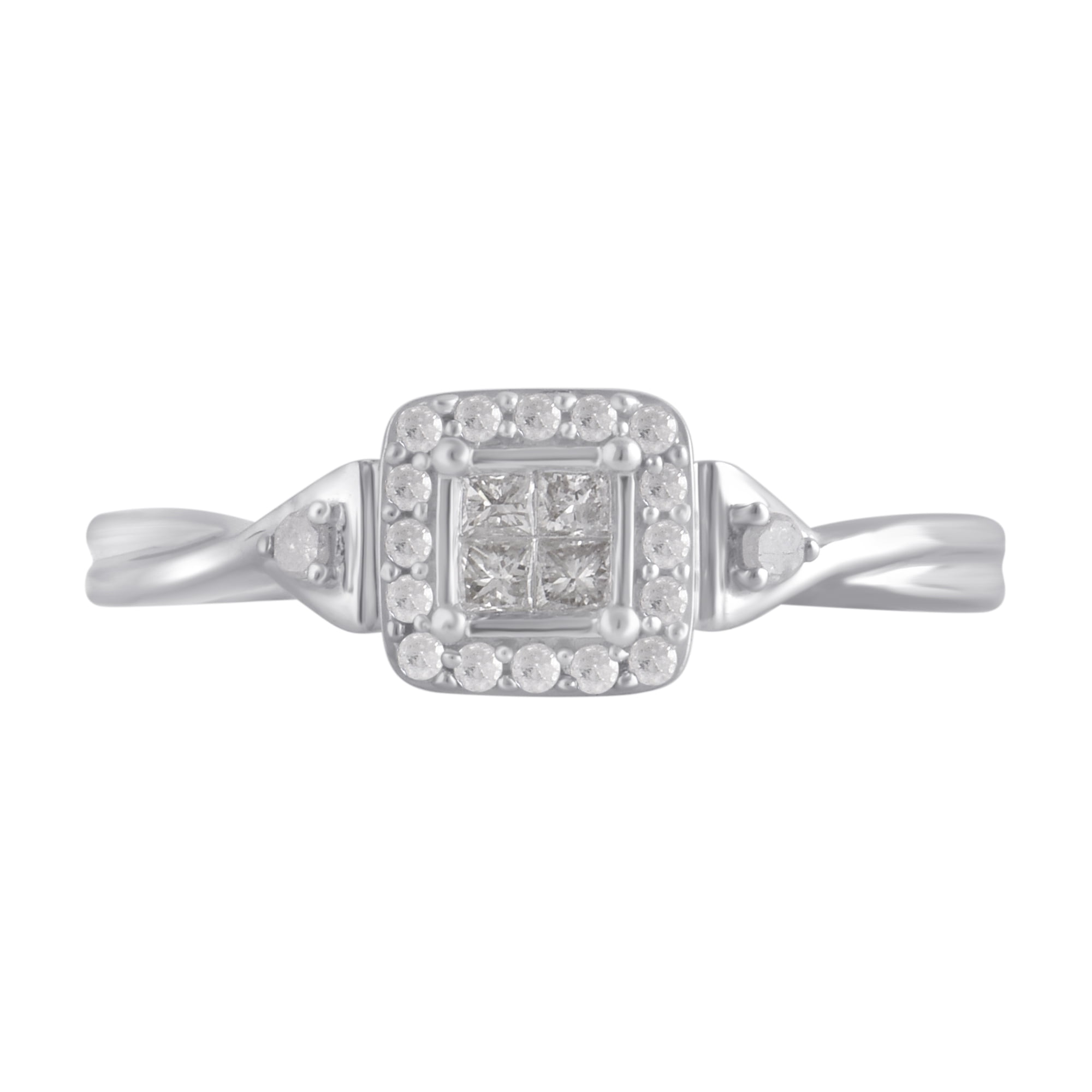 1/4 Carat T.W Princess Diamond Square Frame Sterling Silver Ring