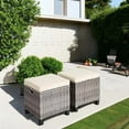 thumbnail image 6 of LEIYY 2 Pieces Patio Rattan Ottomans, Outdoor Wicker Footstool Footrest Seat with Soft Cushions and Steel Frame, All-Weather Patio Ottoman Set for Backyard Garden Poolside,Mix Grey + White, 6 of 11