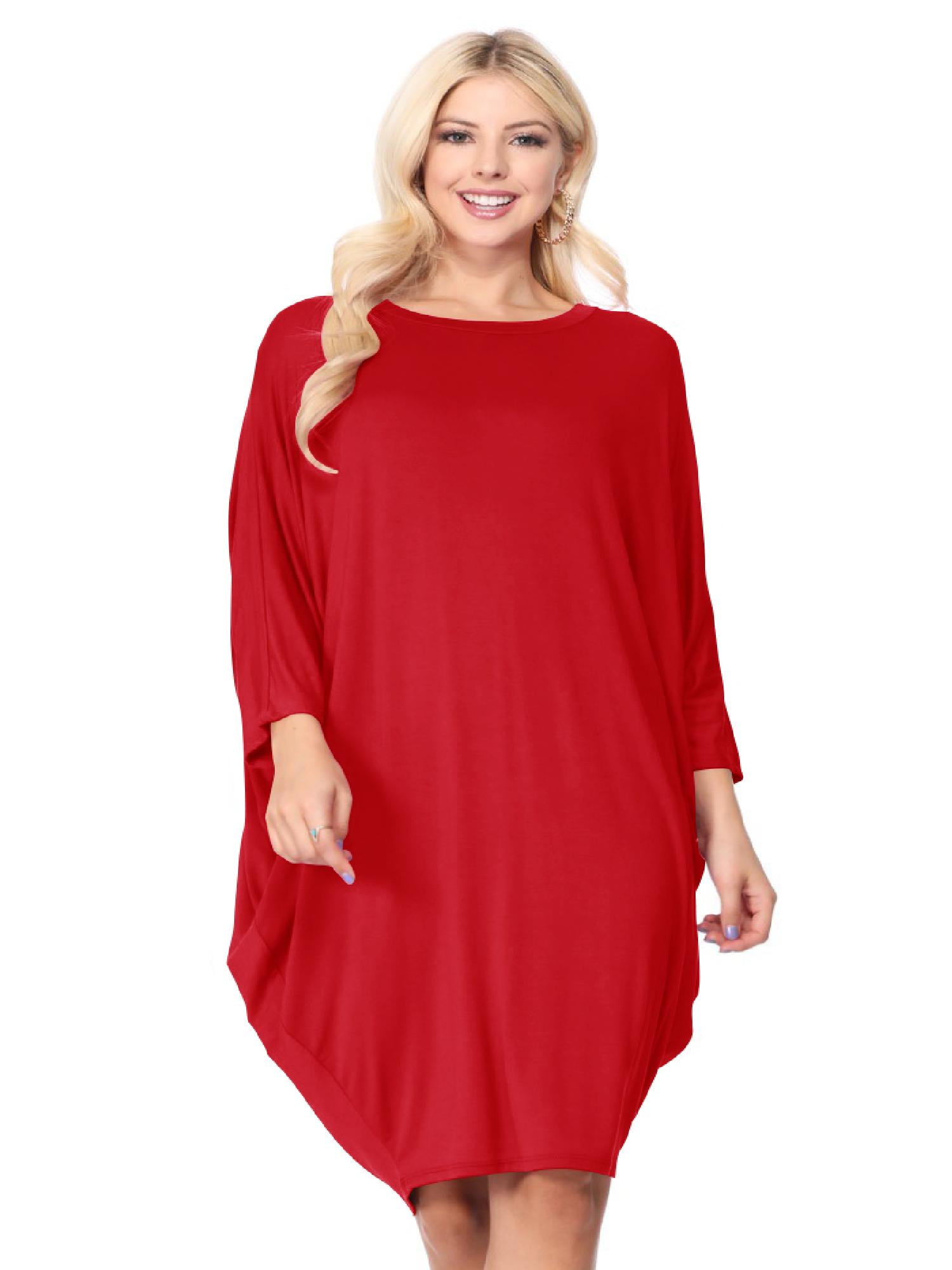 Women's Solid Casual Loose fit Side Draped Dolman Sleeves Plus Size