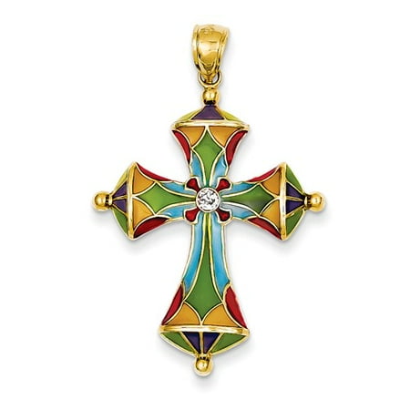 14k Yellow Gold Multi Color Acrylic Passion Cross Pendant
