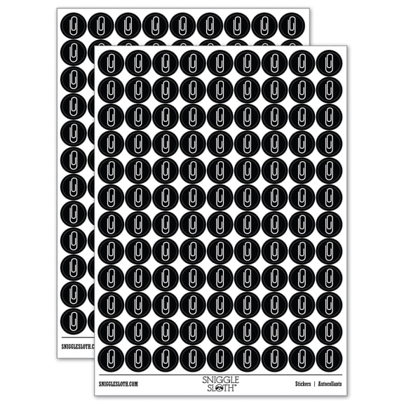 Paper Clip Symbol 200  Round Stickers - Black - Gloss Finish - 0.50" Size