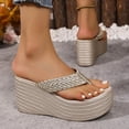 thumbnail image 5 of Rokment Womens Metallic Orthopedic Platform Wedge Flip Flops Dress Sandals 2026 Summer Beach Fashion Leather Chunky High Heels Slip on Casual Heeled Dress Thongs Slides Gold Size 6.5, 5 of 7