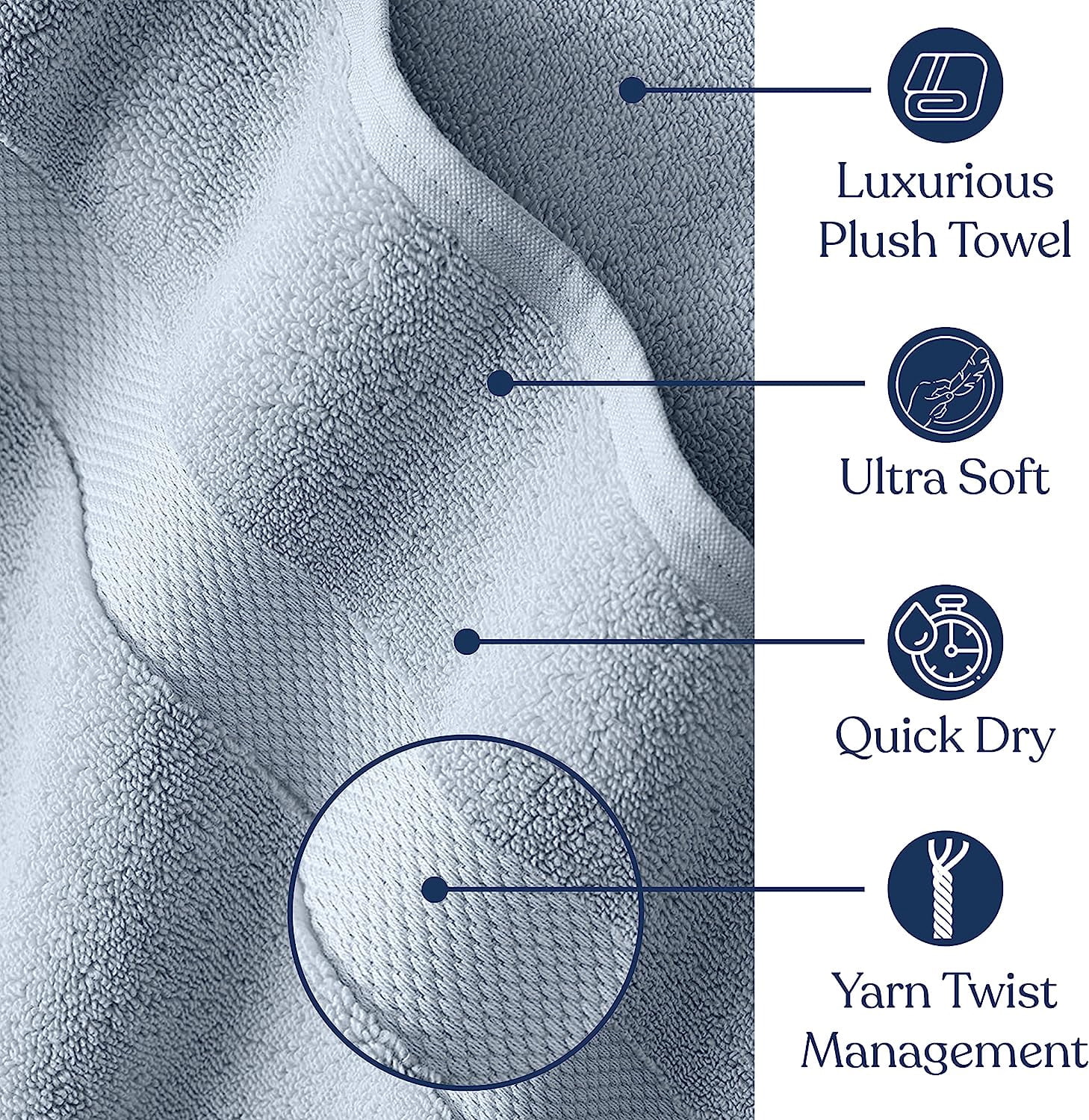 Delara Organic Cotton Washcloths 6-Pack, 13"x13" 650 GSM Plush Soft Quick-Dry Face Towels, Ultra-Absorbent, GOTS & OEKO-TEX, Light Blue
