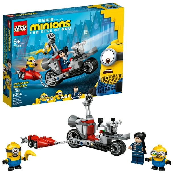 Lego Minions Unstoppable Bike Chase Minions Toy Set With Bob Stuart And Gru Minion Figures 136 Pieces Walmart Com Walmart Com