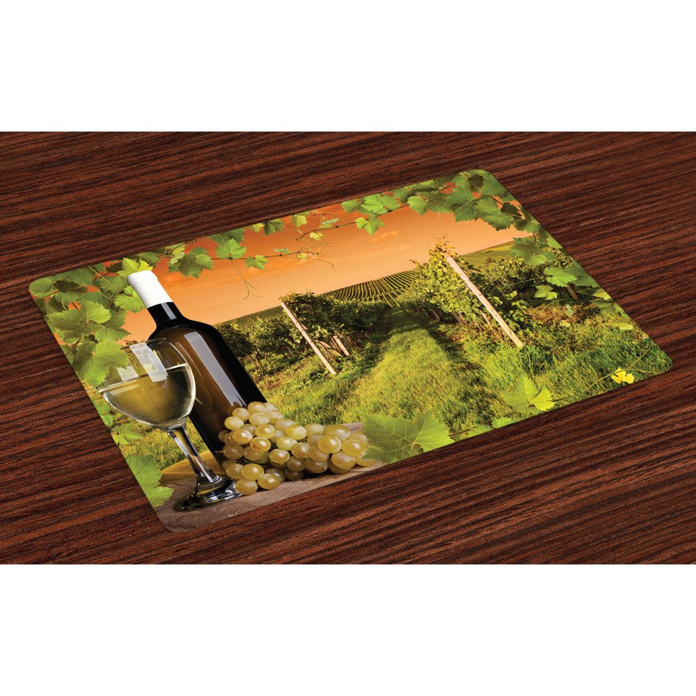 Winery Placemats Set of 4 Bottle and Glass of Wine and Vineyards of Sunset Countryside Romantic