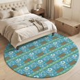thumbnail image 4 of Bohemia Round Area Rug 5Ft Washable Circle Rugs for Living Room Bedroom, Tropical Plants Floral Plaid Vintage Rustic Blue Non-Slip Carpet Floor Mats Indoor Outdoor Carpet Runner Aesthetic Home Decor, 4 of 8