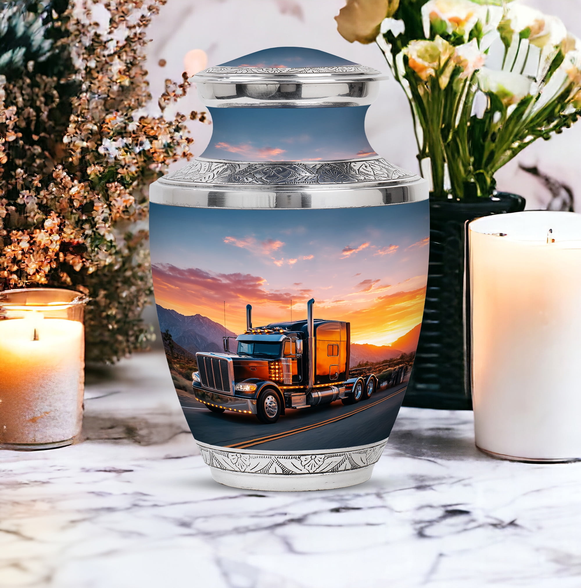 Truck Cremation Urns for Human Ashes Adult Male, Memorial Burial Box, Decorative Funeral Keepsake Urn for Loved One’s Ashes - 6Inch - Medium Size Urn - 1Pcs