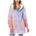 thumbnail image 2 of RRMuAzgs Fleece Jacket Women Printed Button Down Long Sleeve Cardigan 2025 Fall Winter Hooded Outfits Clothes with Pockets, 2 of 7