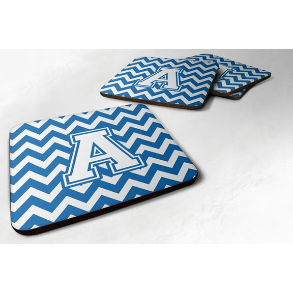 Carolines Treasures CJ1045-AFC Letter A Chevron Blue and White Foam Coaster Set of 4 3 1/2 x 3 1/2 multicolor