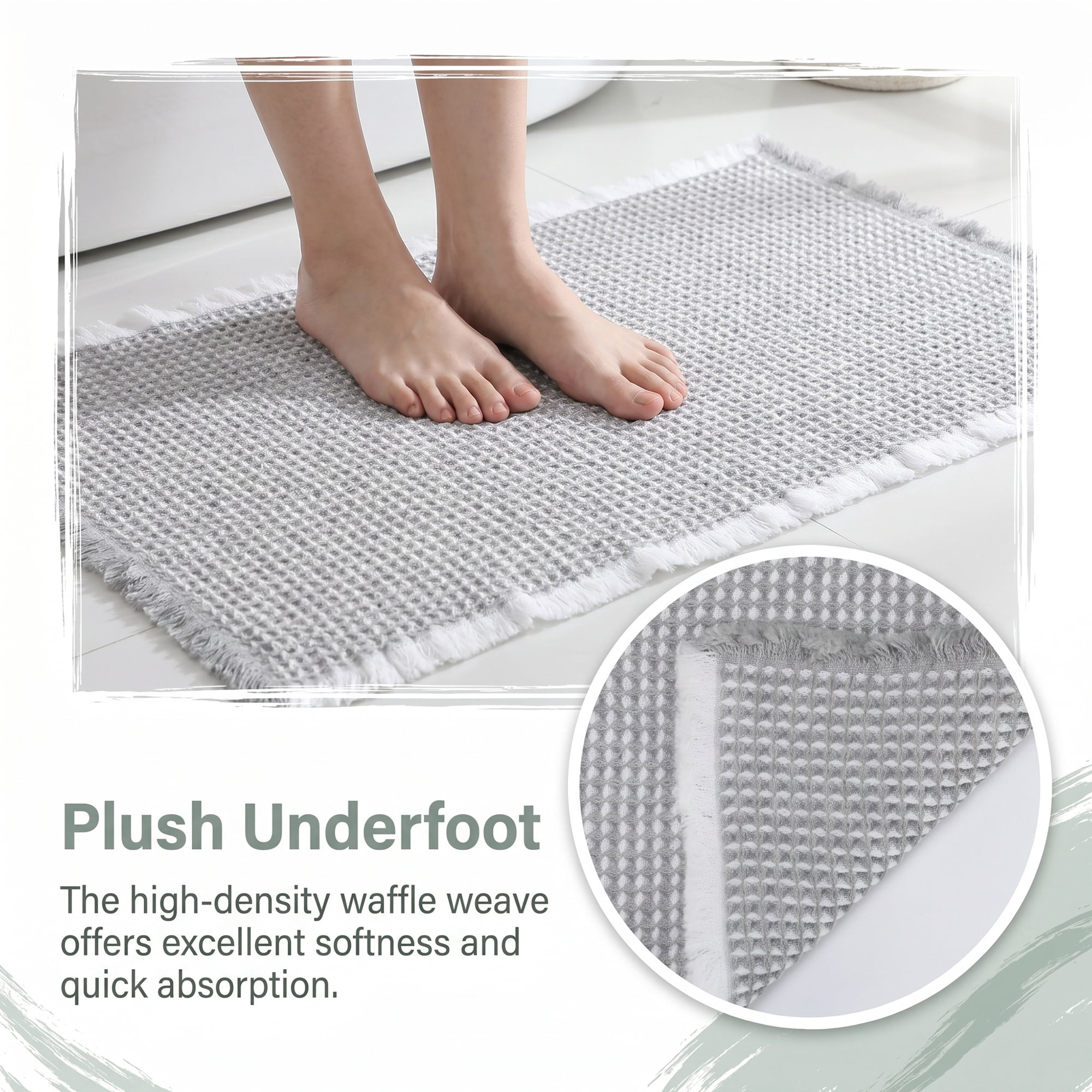 Unique Bargains Waffle Non Slip Quick Dry Machine Washable Bath Mat Light Grey 32" x 20"