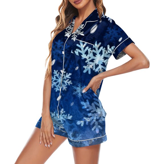 Christmas Printed Short Sleeve Sleep Suit Women Top and Shorts Button Pajamas Loungewear BU1 s Short Sleeve Nightwear