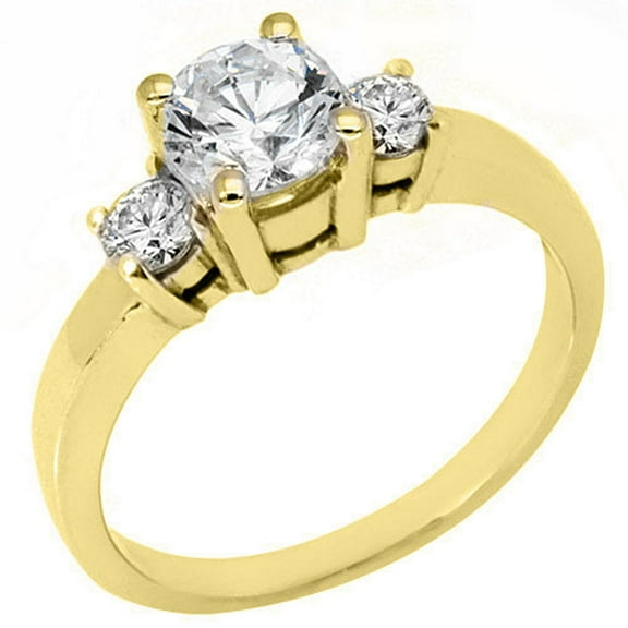 14k Yellow Gold 1 Carat Brilliant Round Past Present Future 3 Stone Diamond Ring