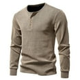 thumbnail image 2 of Men's Thermal Shirt Long Sleeve Quarter Button Crewneck Pullover Loungewear Khaki M, 2 of 6