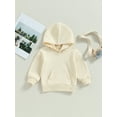 thumbnail image 2 of Canrulo Toddler Baby Boys Girls Hoodies Long Sleeve Pocket Hooded Sweatshirt Pullover Fall Winter Casual Tops Milky Yellow 6-12 Months, 2 of 8
