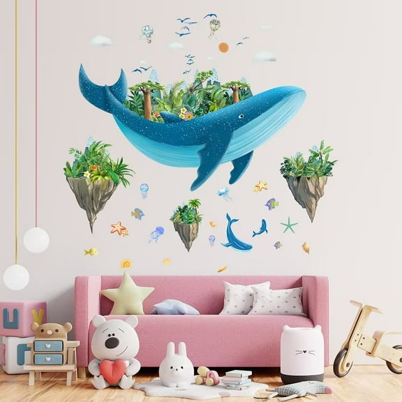 Sea Animals Wall Stickers Whale wall decal Whale Decals Baby Boys Bedroom Fish Peel and Stick Living Kids Nursery Ocean playroom Removable Room Seaweed Under Watercolor