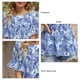 thumbnail image 5 of Blusa casual azul para mujer, manga corta, cuello redondo, estilo elegante, camisa con volantes y estampado floral XL, 5 of 6