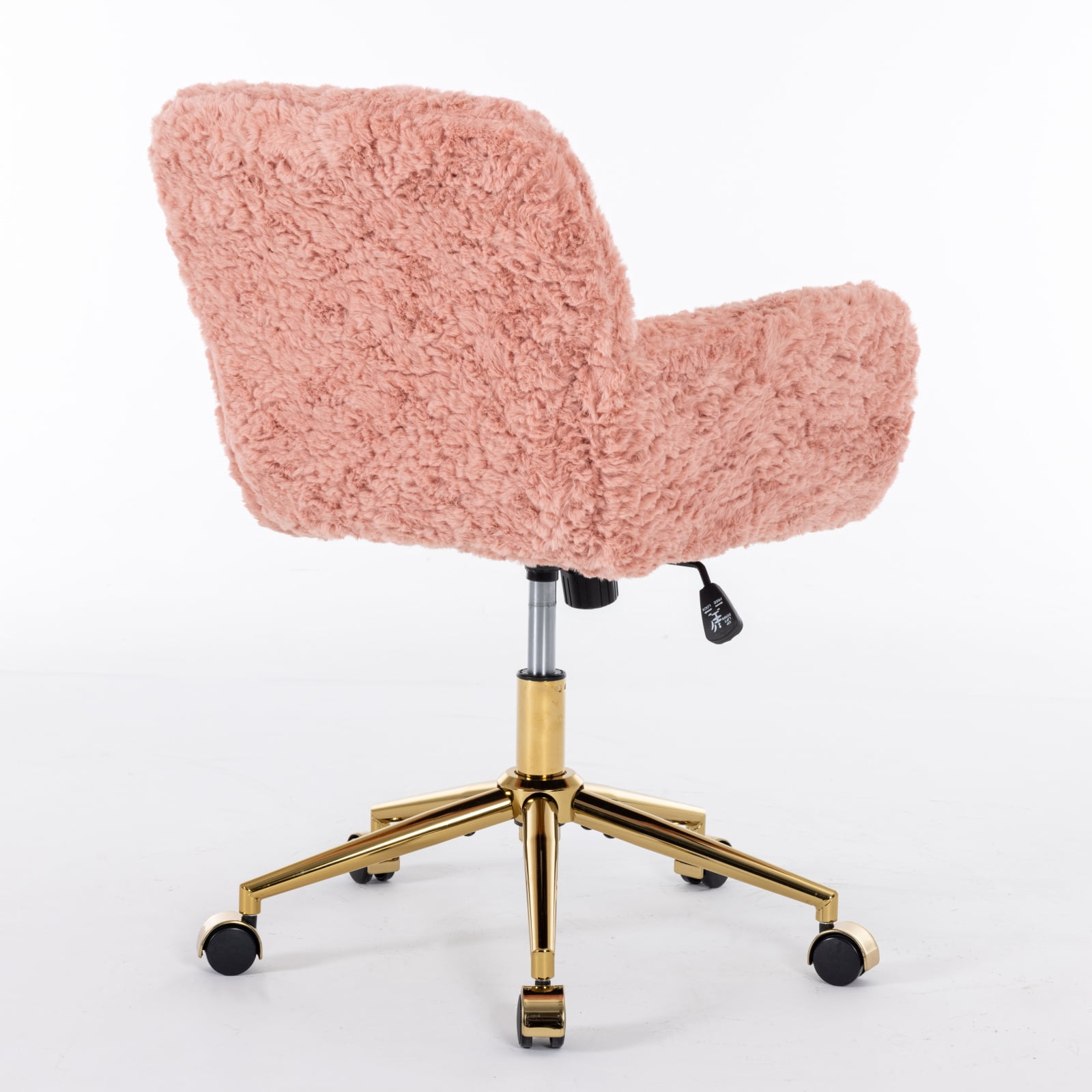 Furniture Office Chair, Artificial Rabbit Hair Home Chair with Golden Metal Base, Adjustable Desk Chair Swivel Office Chair, Vanity Chair (Pink)