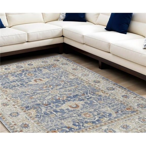 7' X 9' Blue and Gray Oriental Power Loom Area Rug