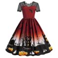 thumbnail image 5 of Halloween Decor: Women's Fashion Casual Hem Dress with Short-sleeved Round Neck Print, 5 of 5